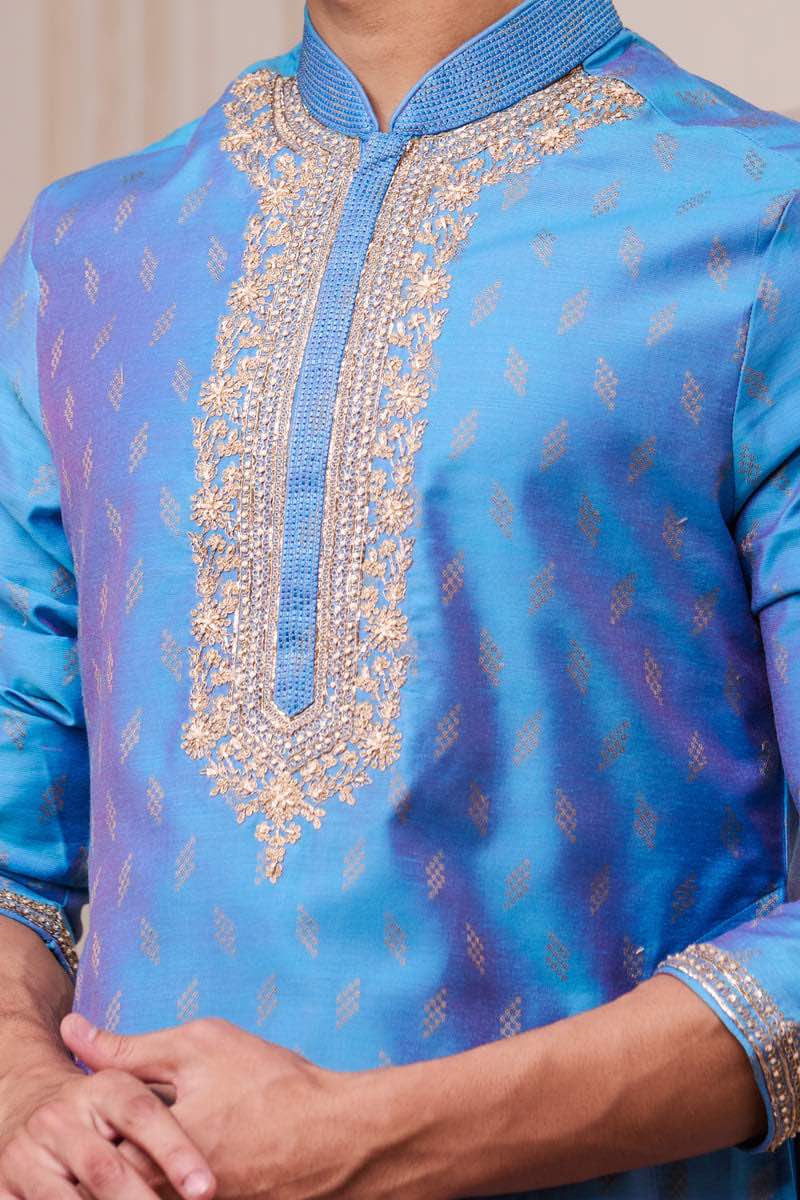 Medium Blue Jacquard Kurta Set