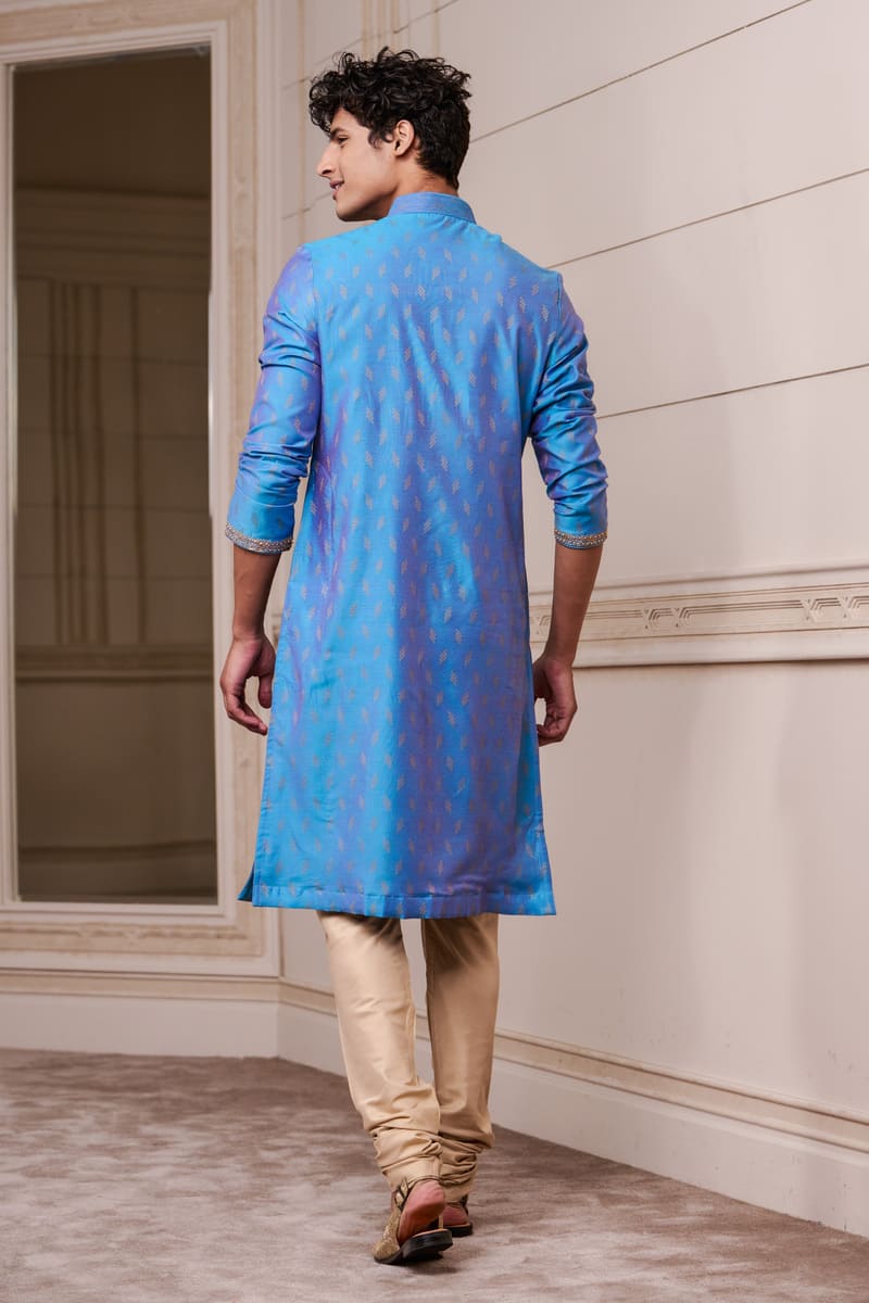 Medium Blue Jacquard Kurta Set