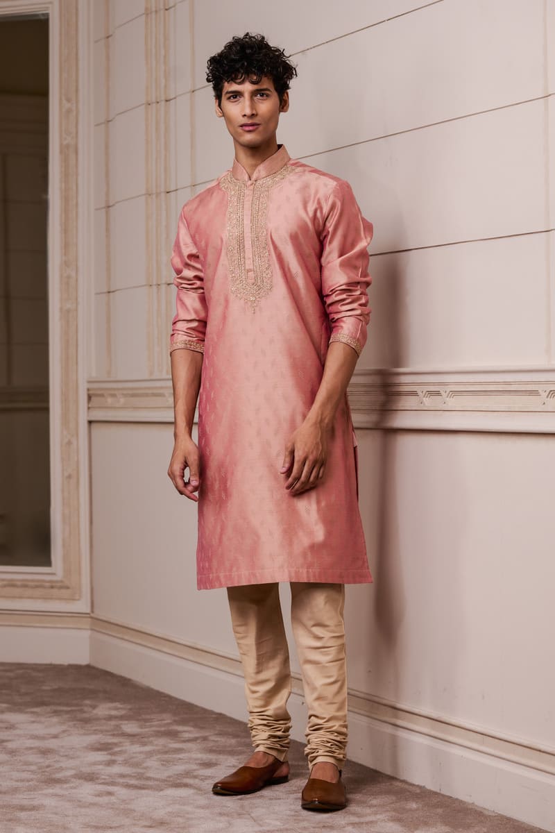 Pink Jacquard Kurta Set