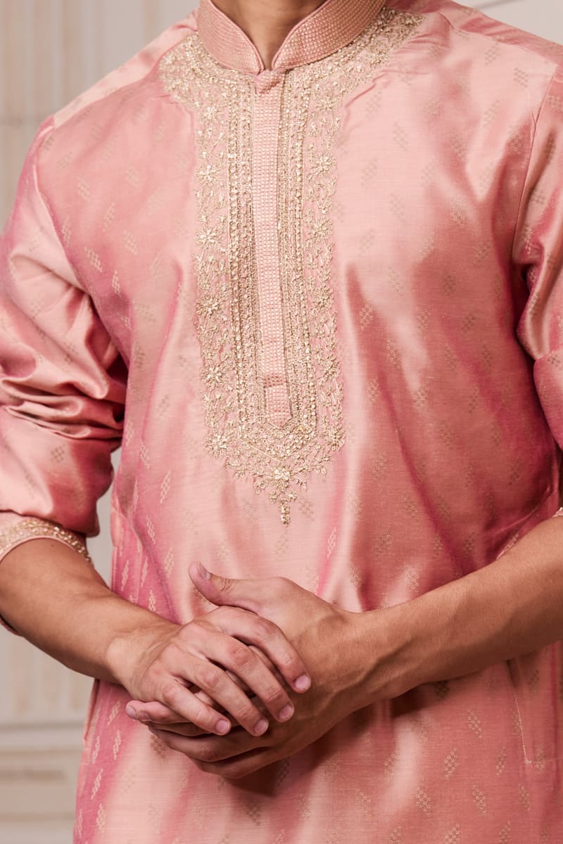 Pink Jacquard Kurta Set