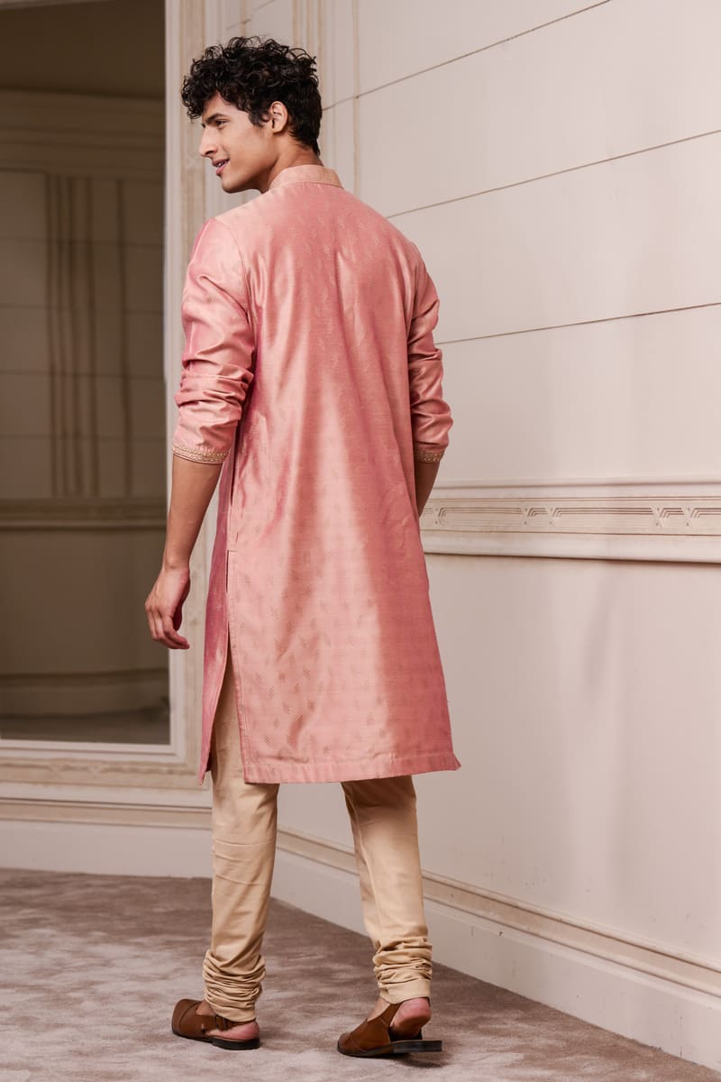 Pink Jacquard Kurta Set