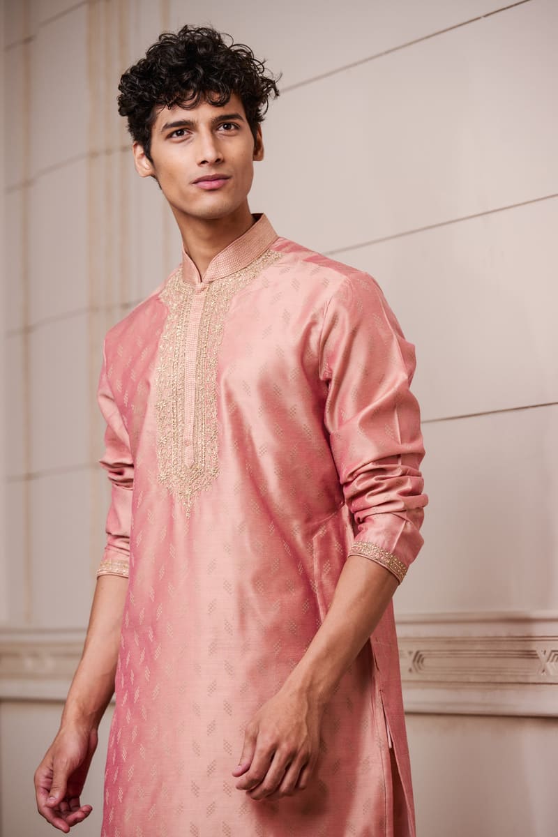 Pink Jacquard Kurta Set