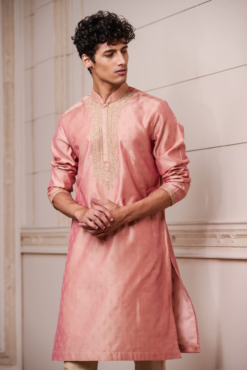 Pink Jacquard Kurta Set