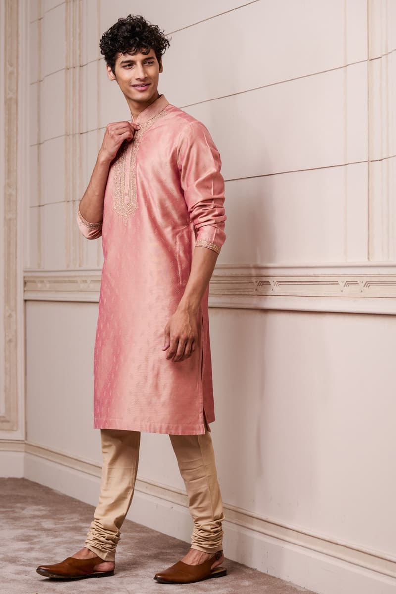 Pink Jacquard Kurta Set