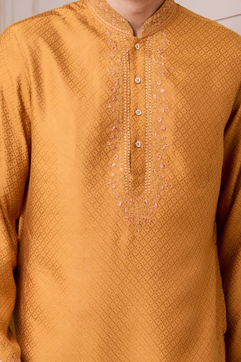 Yellow Self-Textured Kurta Set