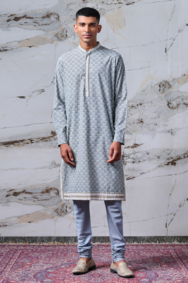 Blue Screen Printed Kurta Set