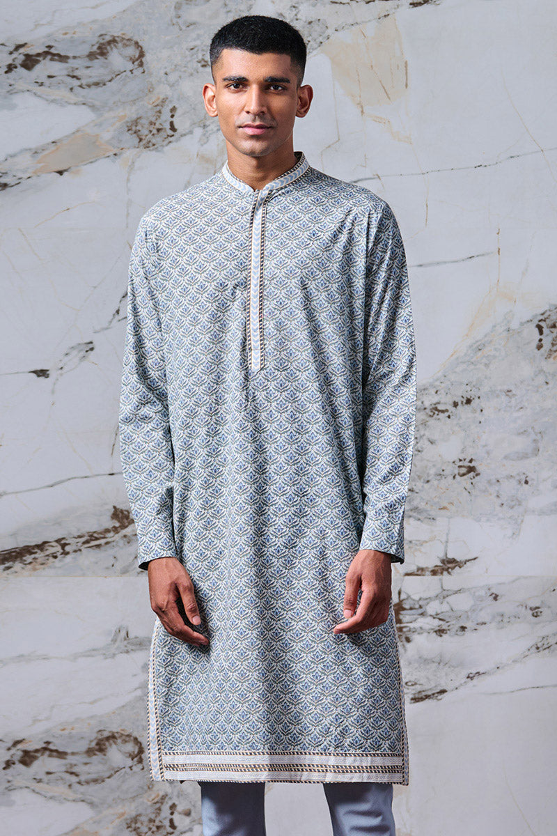 Blue Screen Printed Kurta Set