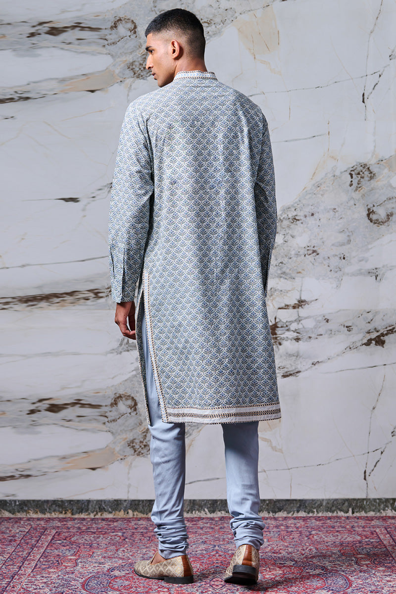 Blue Screen Printed Kurta Set