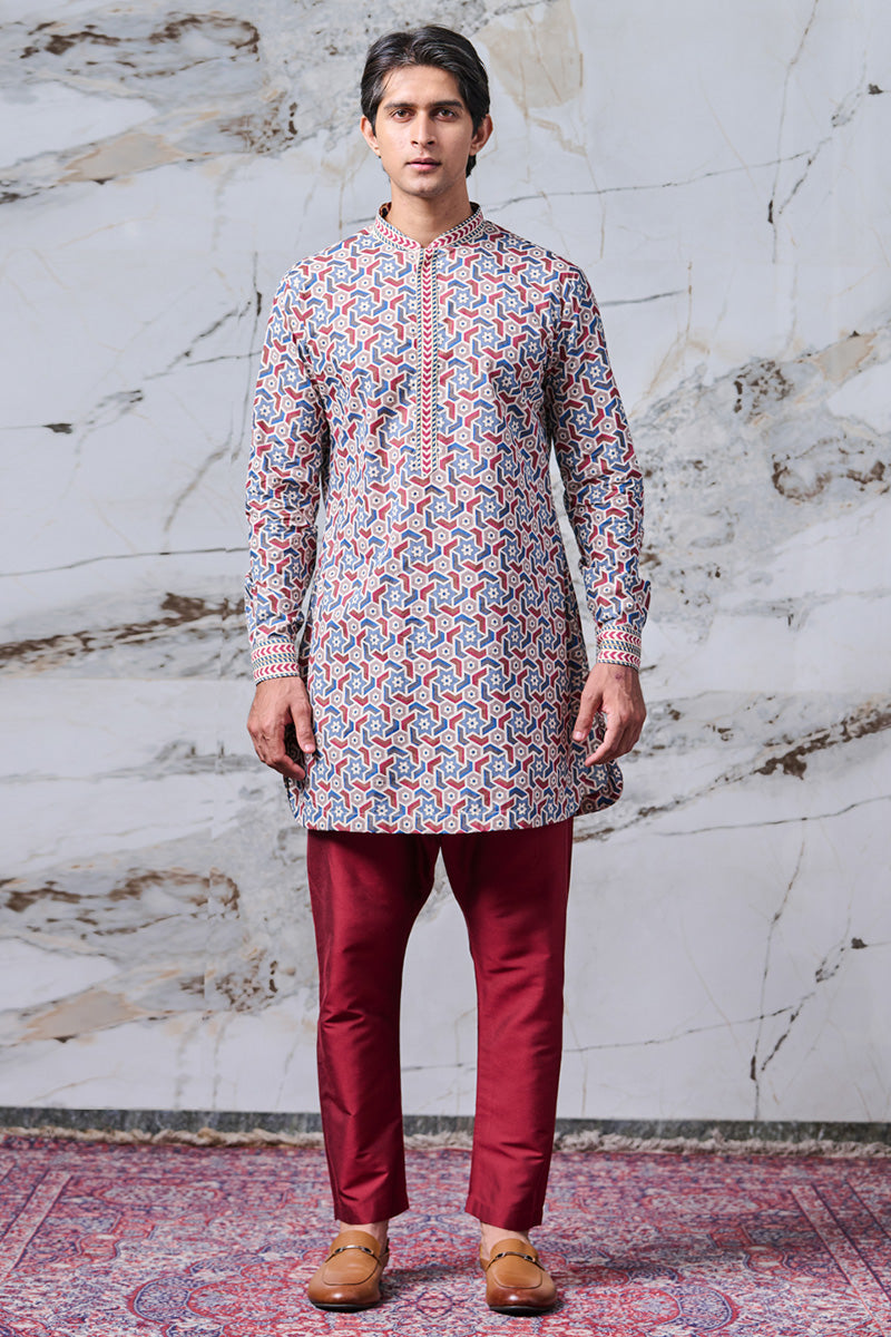 Medium Blue Printed Kurta Set