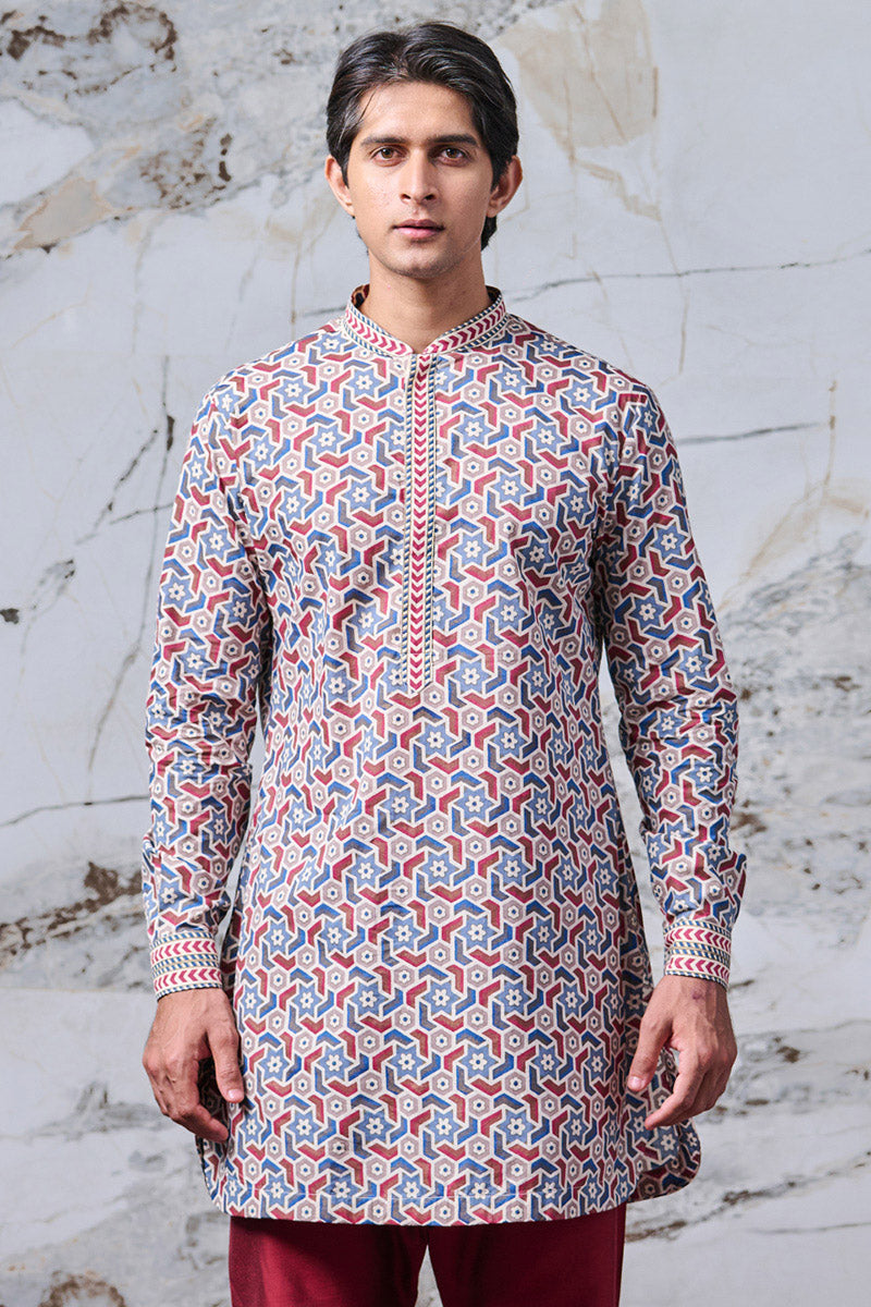 Medium Blue Printed Kurta Set