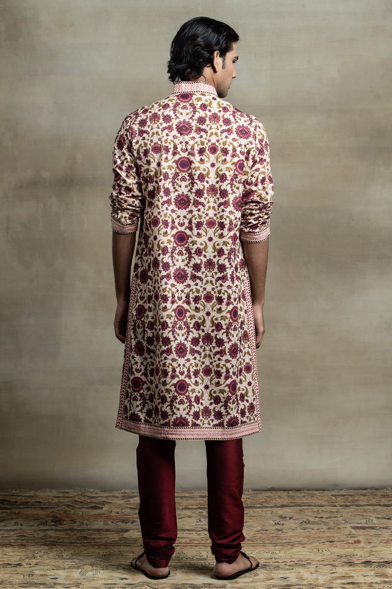 Maroon Floral Printed Cotton Kurta Set