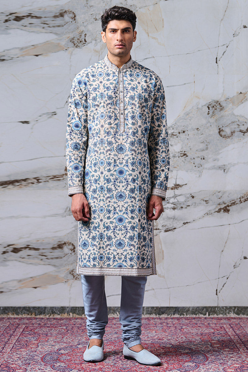 Blue Floral Printed Cotton Kurta Set