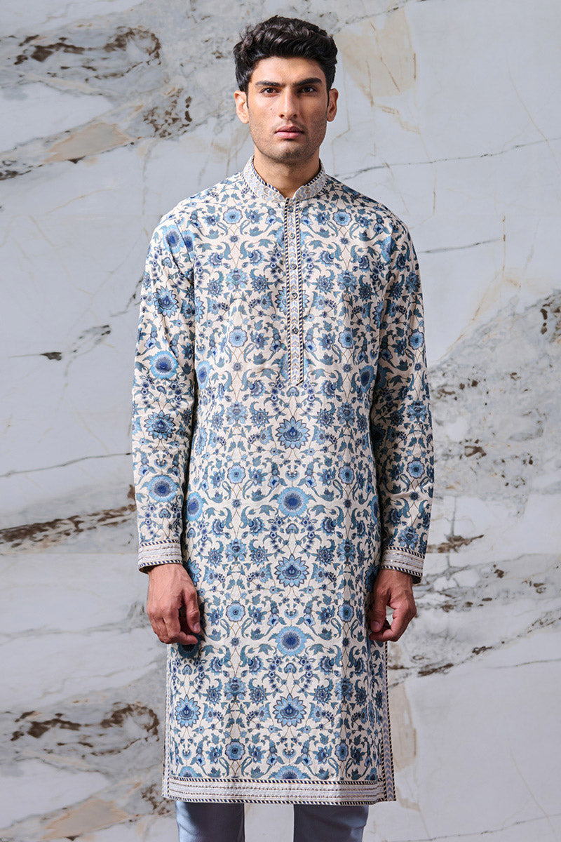 Blue Floral Printed Cotton Kurta Set