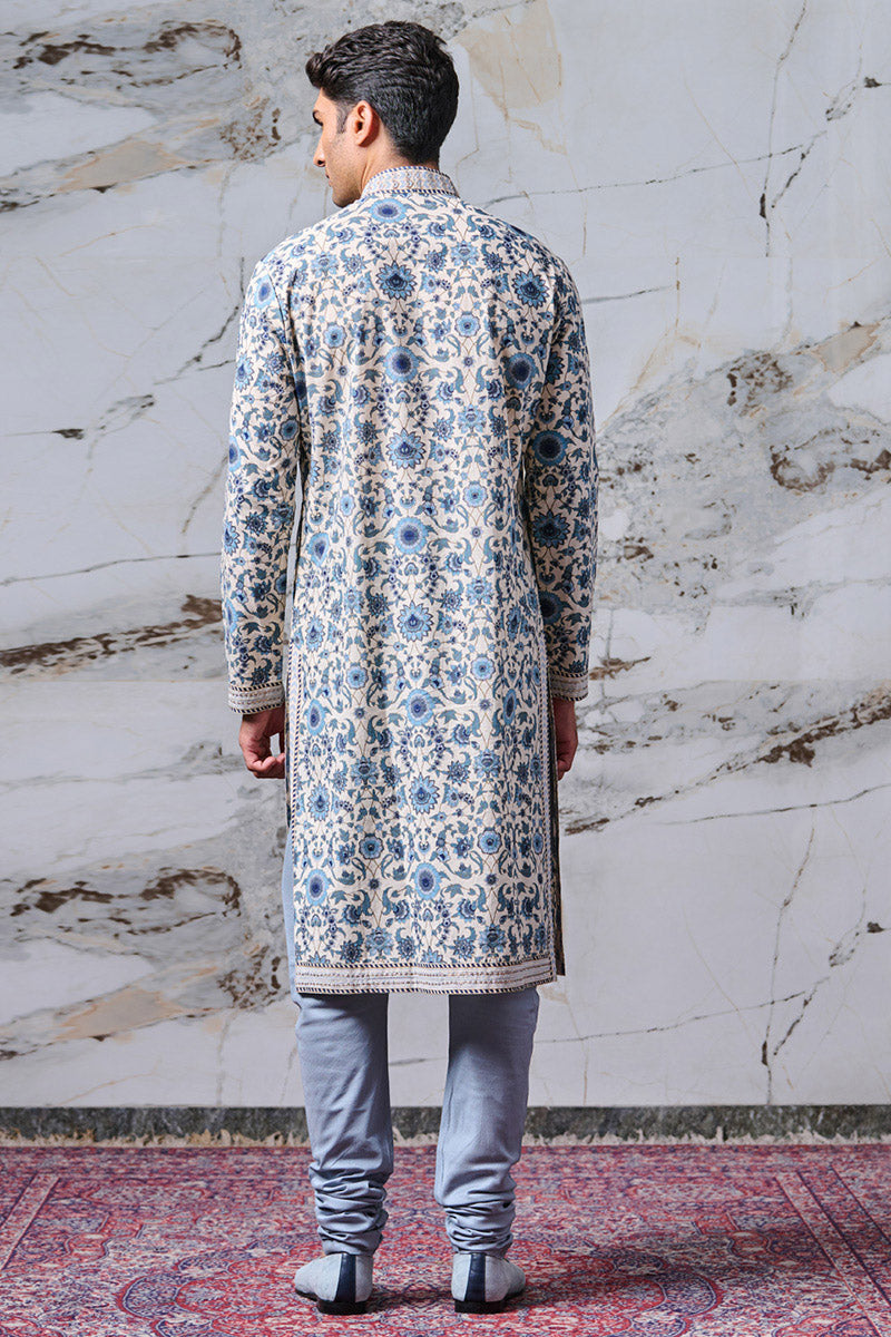 Blue Floral Printed Cotton Kurta Set