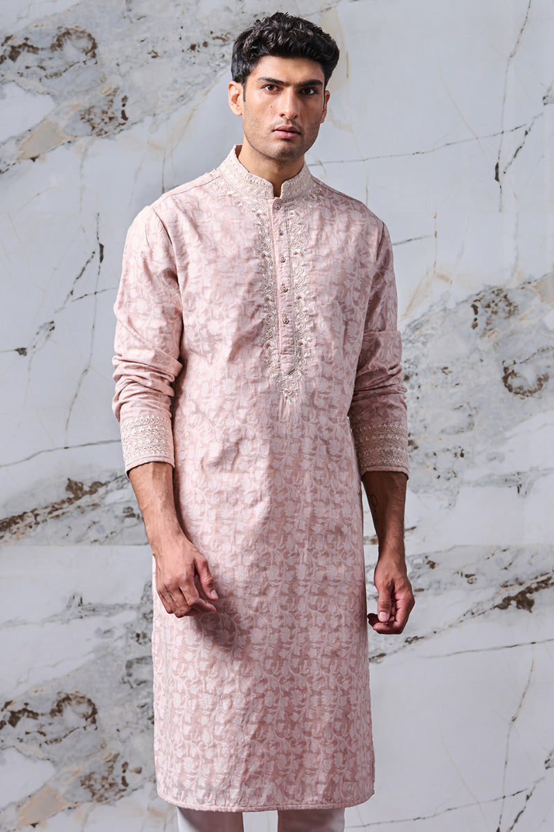 Pink Chanderi Jacquard Kurta Set