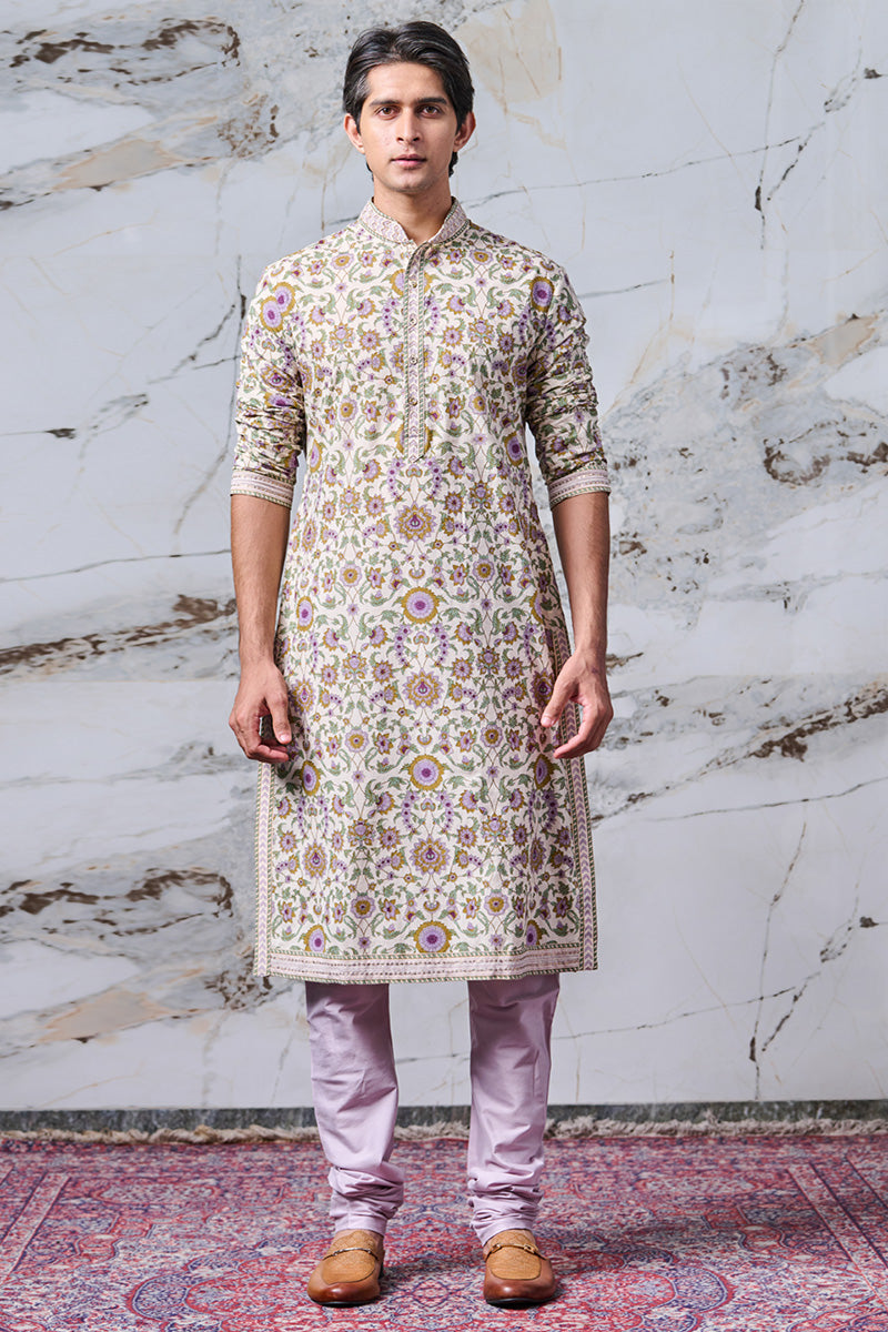 Yellow Floral Printed Cotton Kurta Set