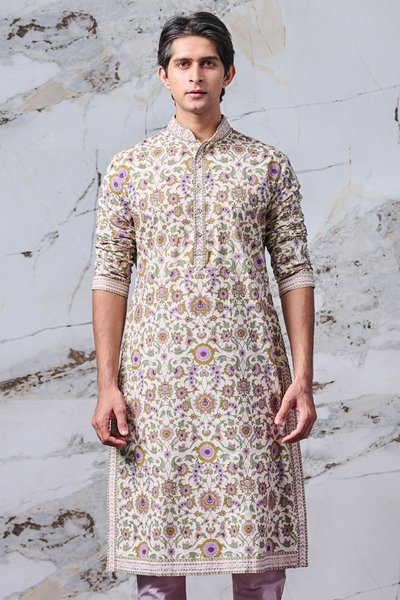 Yellow Floral Printed Cotton Kurta Set