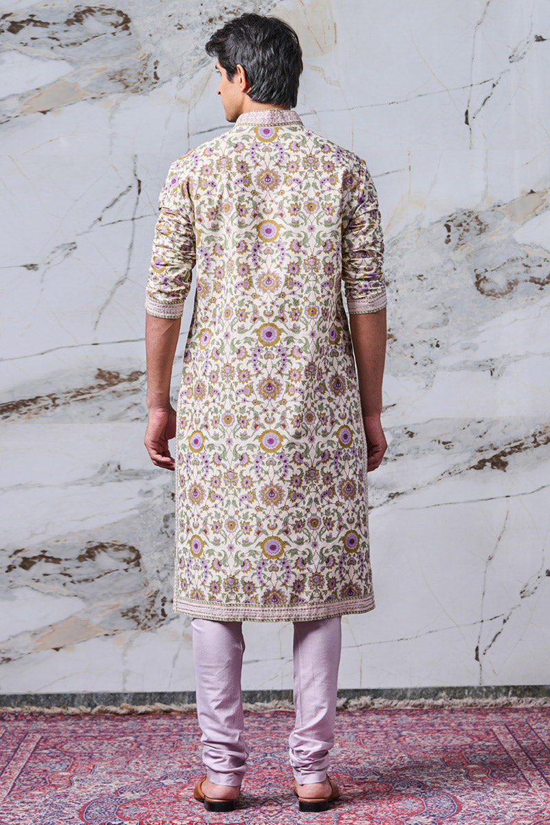 Yellow Floral Printed Cotton Kurta Set