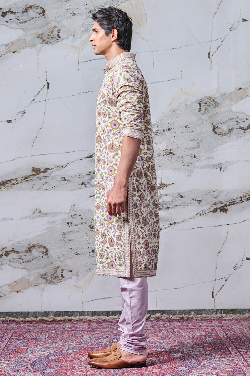 Yellow Floral Printed Cotton Kurta Set