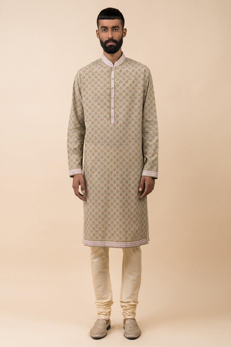 Light Green Printed Cotton Kurta Set