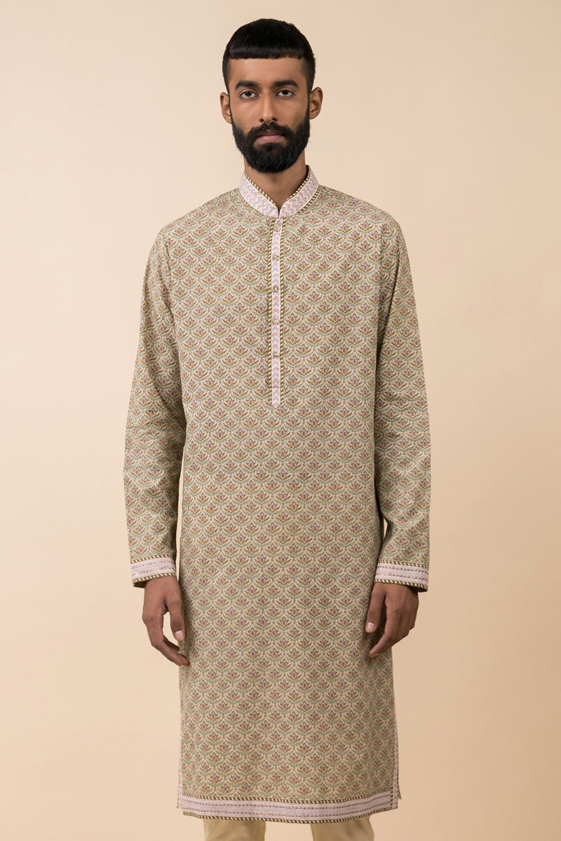 Light Green Printed Cotton Kurta Set