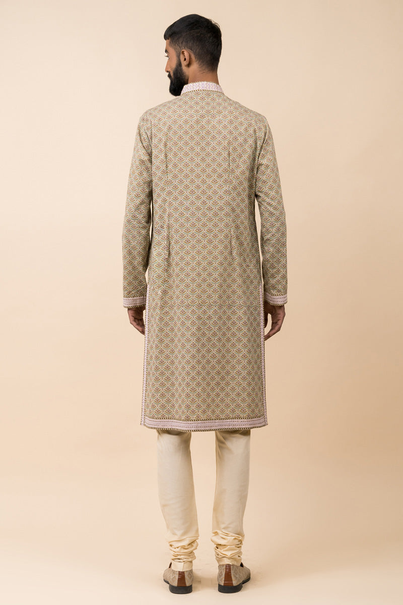 Light Green Printed Cotton Kurta Set