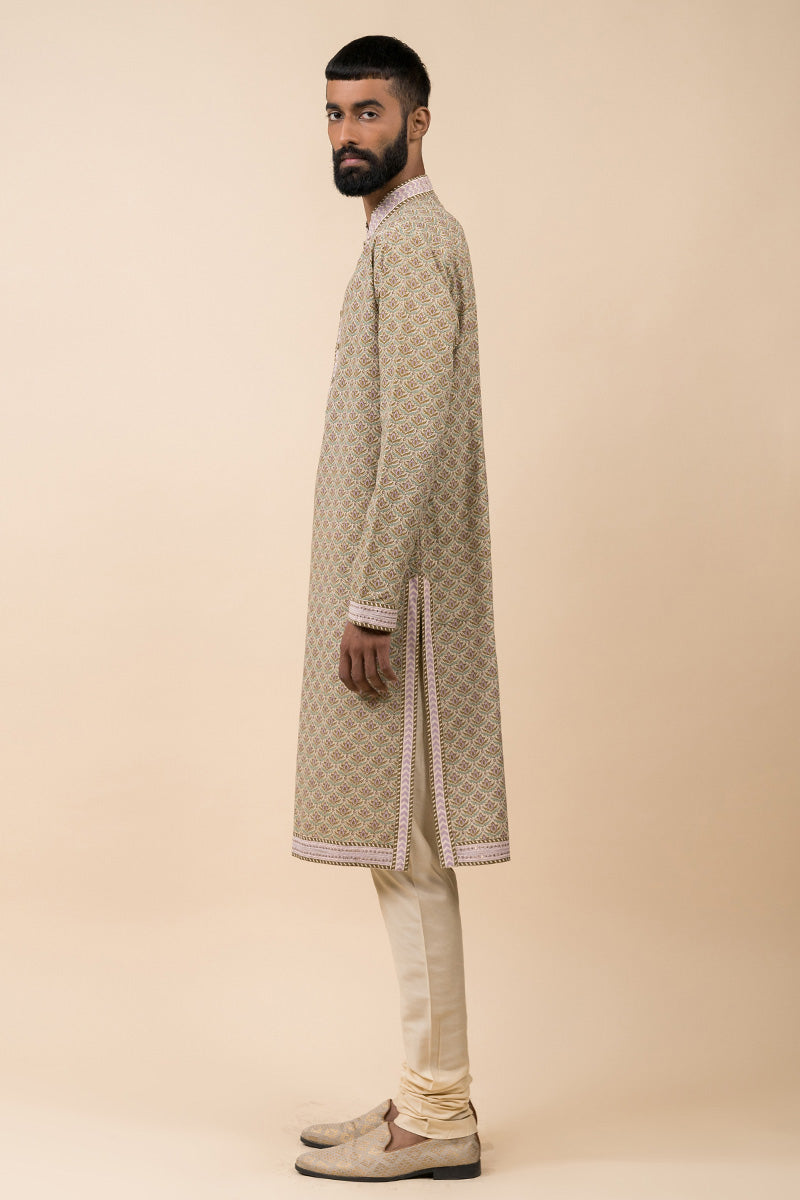 Light Green Printed Cotton Kurta Set