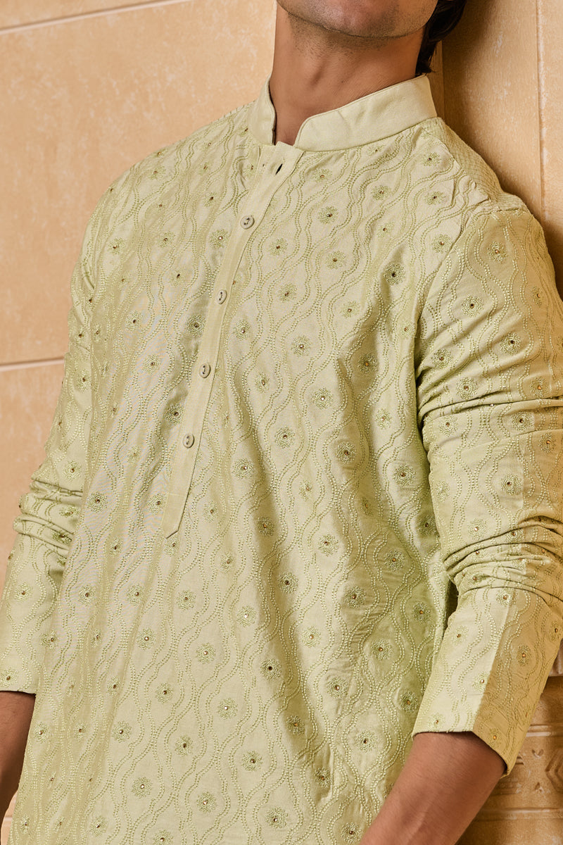 Light Green All Over Thread Embroidered Kurta Set