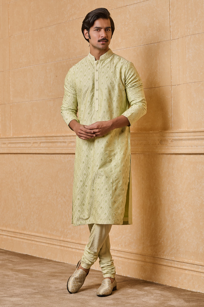 Light Green All Over Thread Embroidered Kurta Set