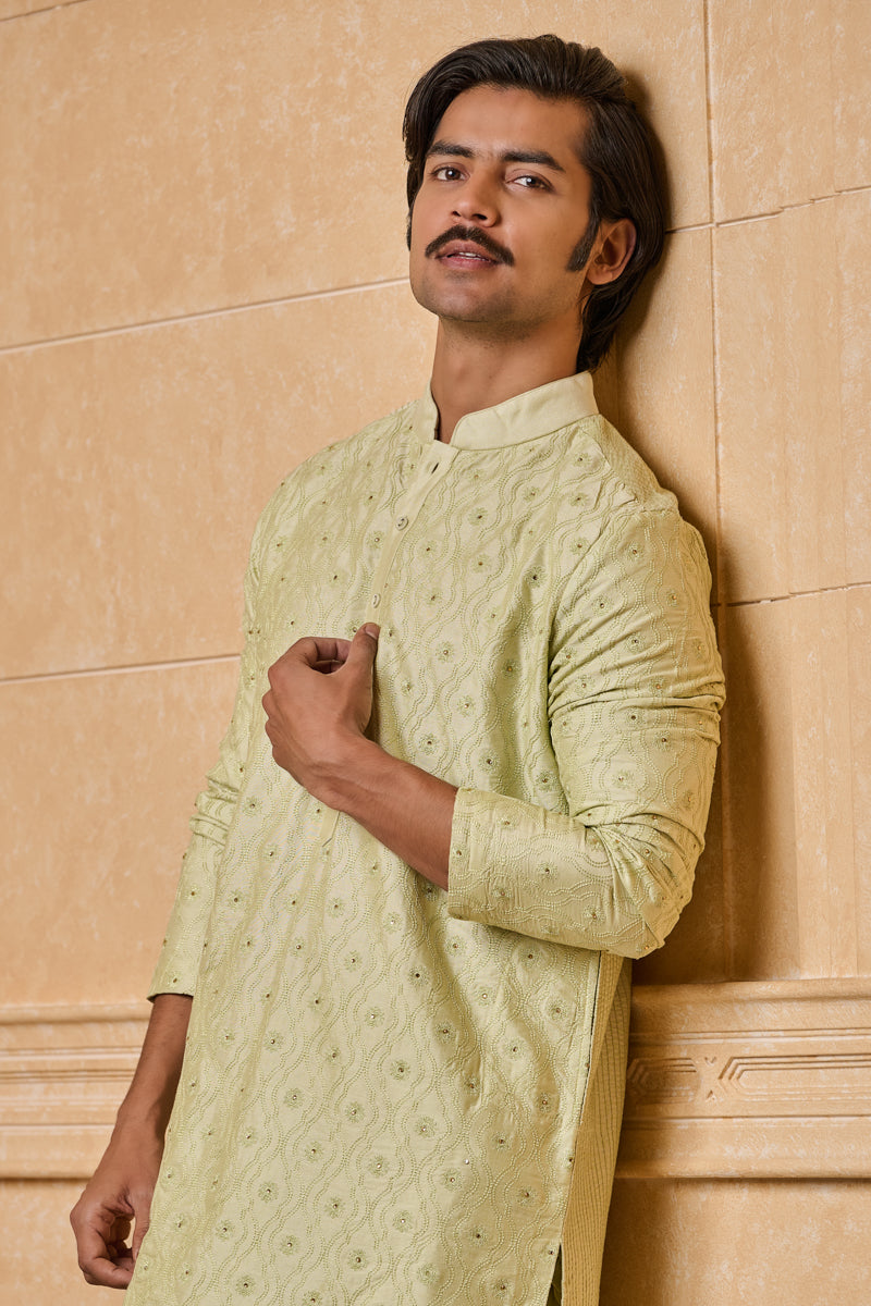 Light Green All Over Thread Embroidered Kurta Set