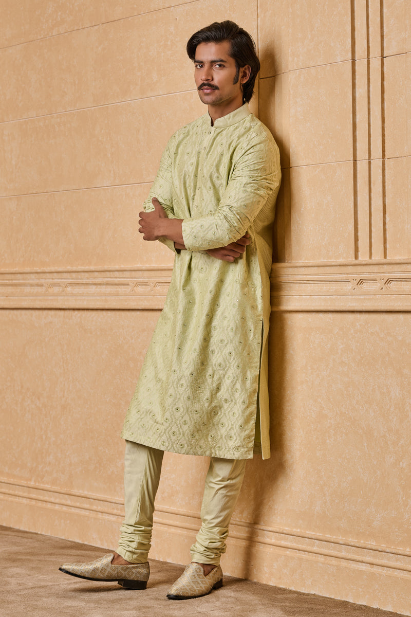 Light Green All Over Thread Embroidered Kurta Set