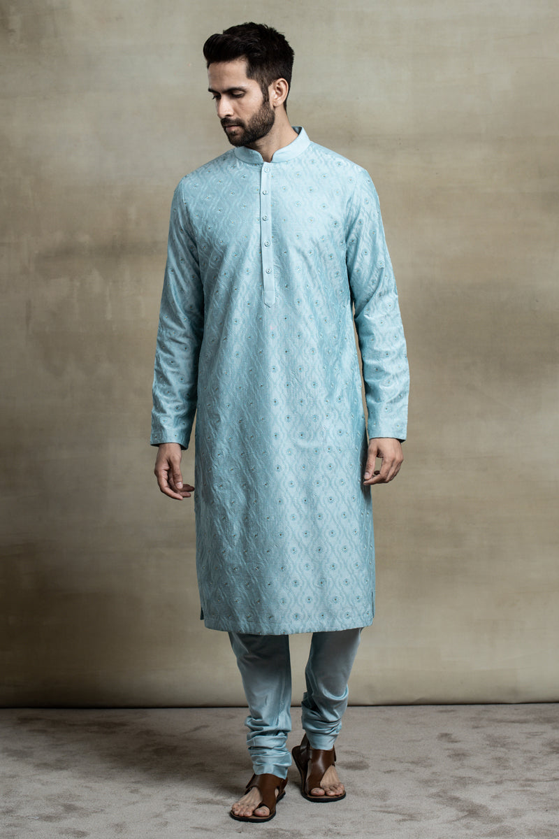 Light Blue All Over Thread Embroidered Kurta Set