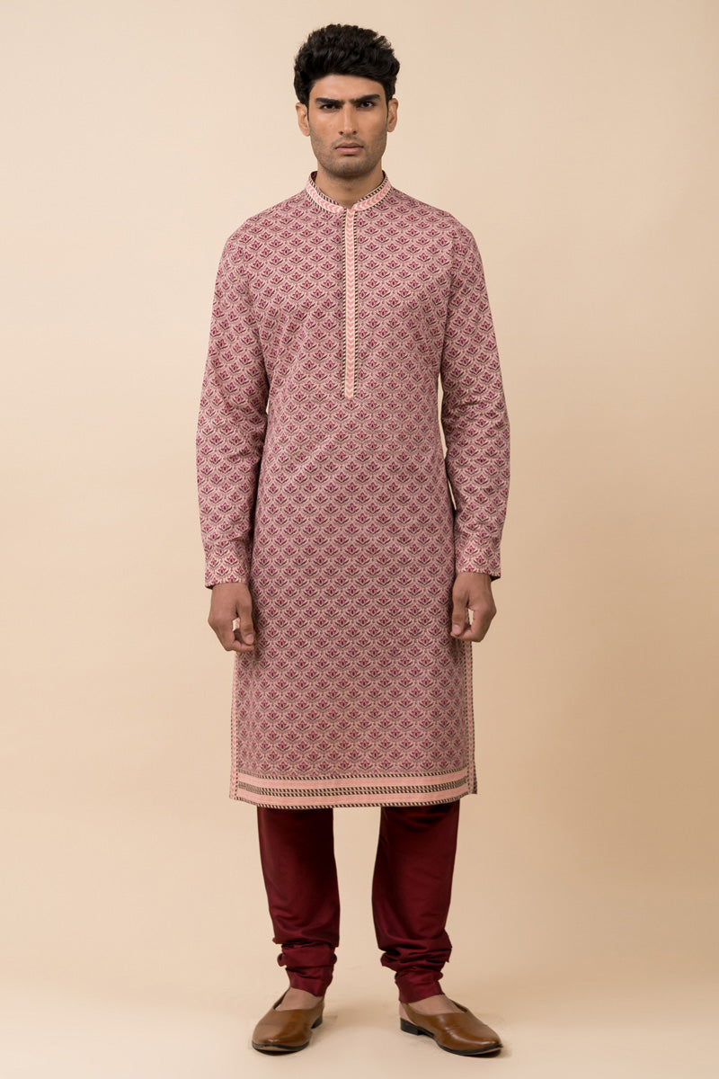 Maroon Screen Printed Kurta Set