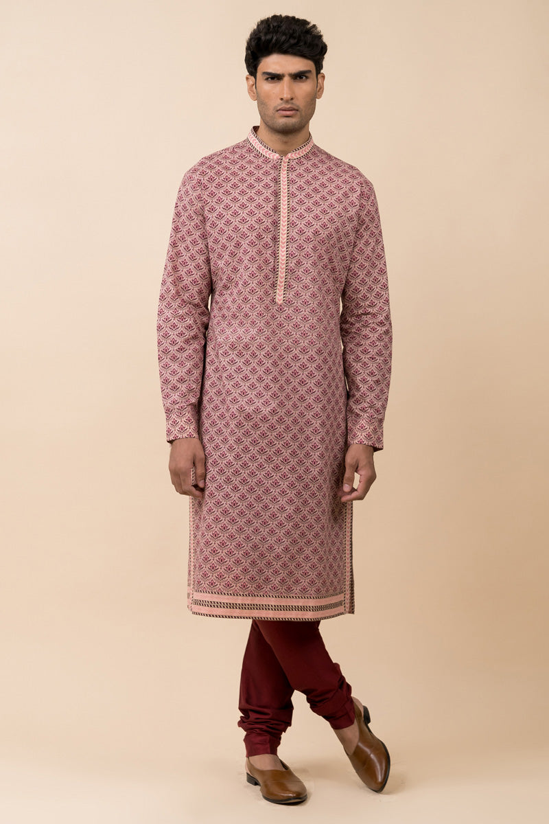 Maroon Screen Printed Kurta Set