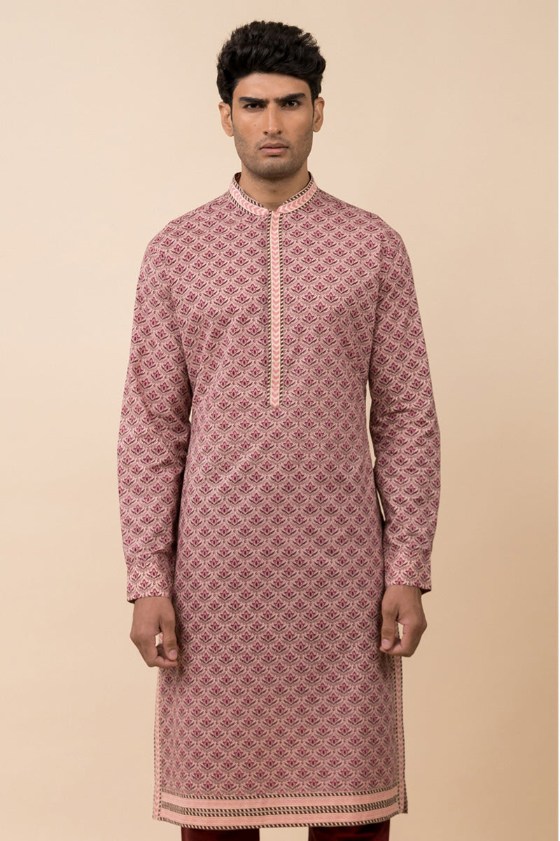 Maroon Screen Printed Kurta Set