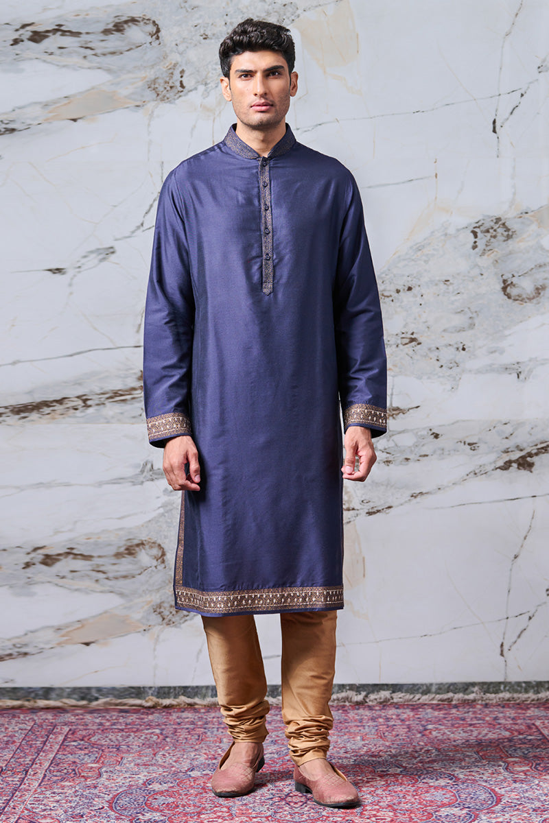 Navy Kurta Set with Printed Borders