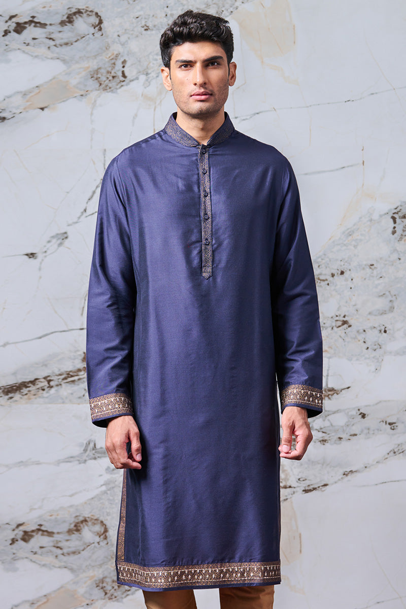 Navy Kurta Set with Printed Borders