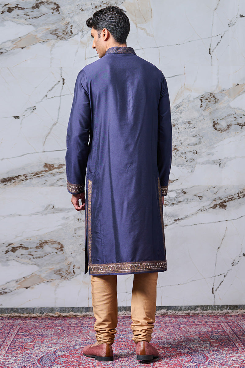 Navy Kurta Set with Printed Borders