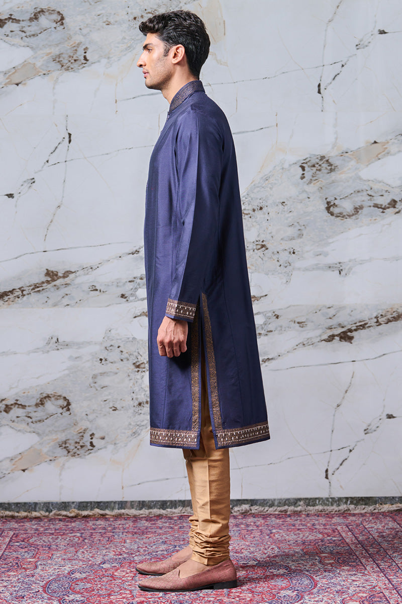 Navy Kurta Set with Printed Borders