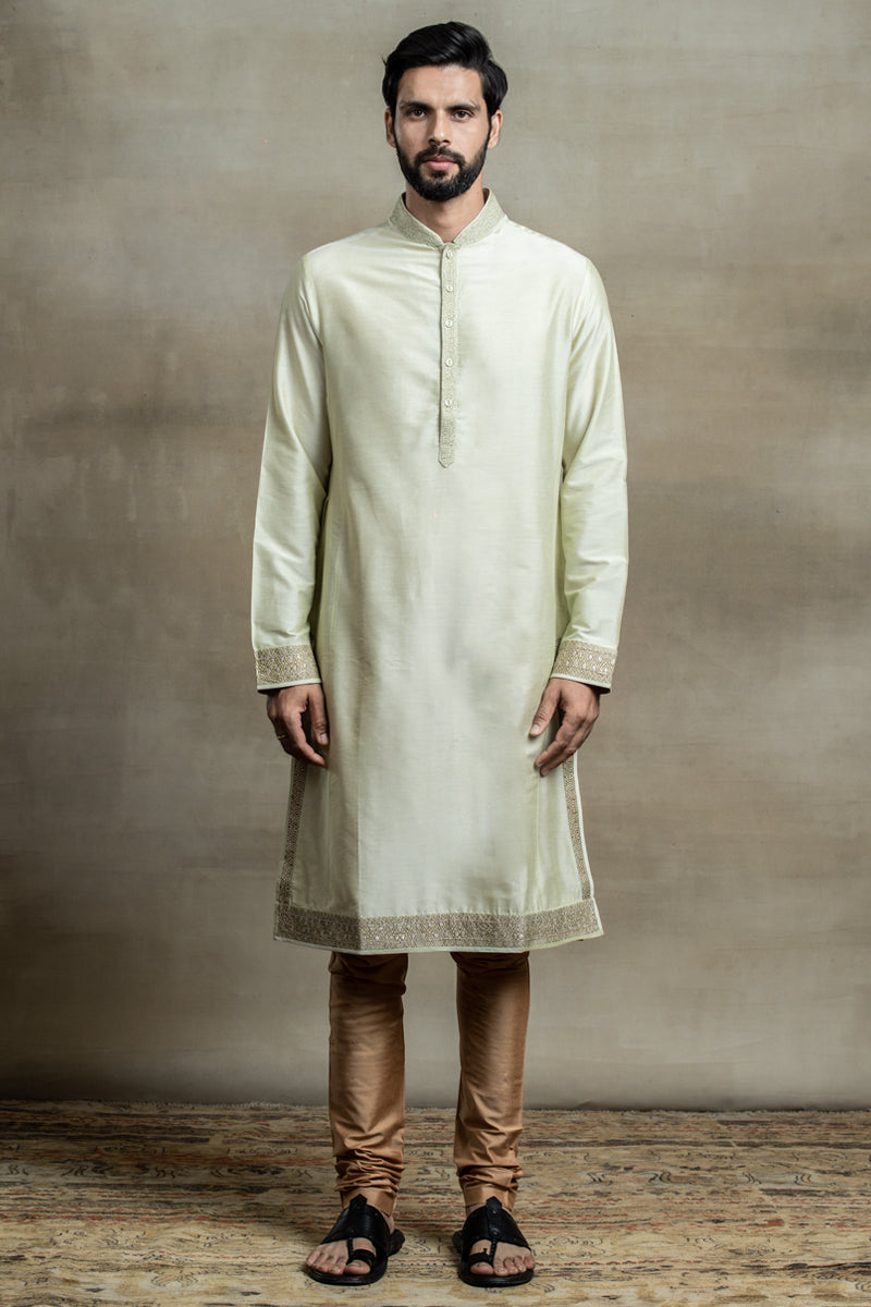 Light Green Kurta Set with Printed Borders