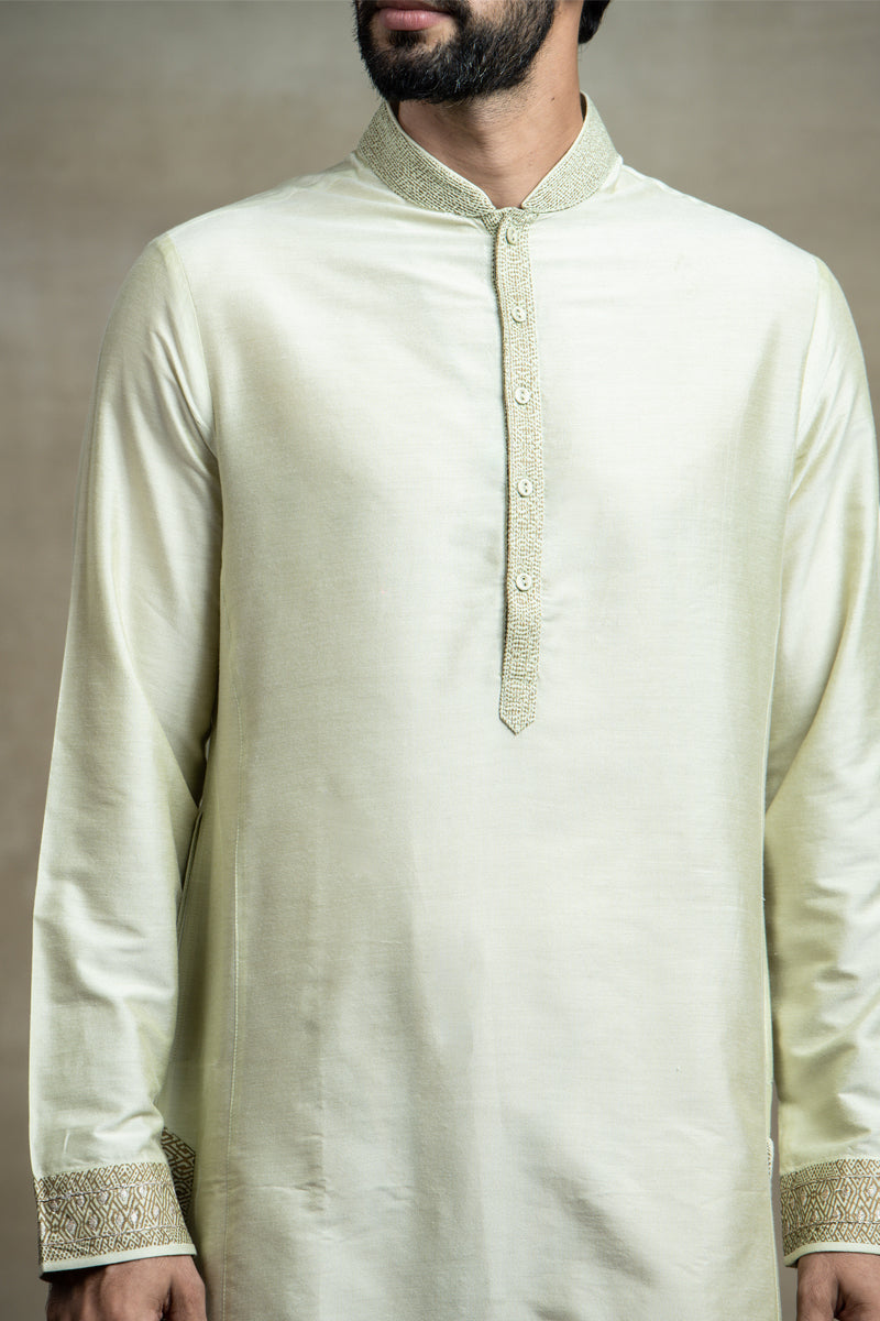 Light Green Kurta Set with Printed Borders