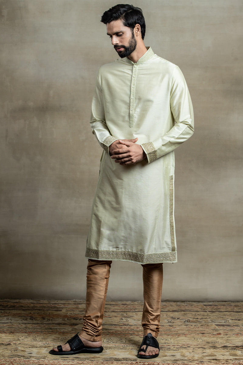 Light Green Kurta Set with Printed Borders