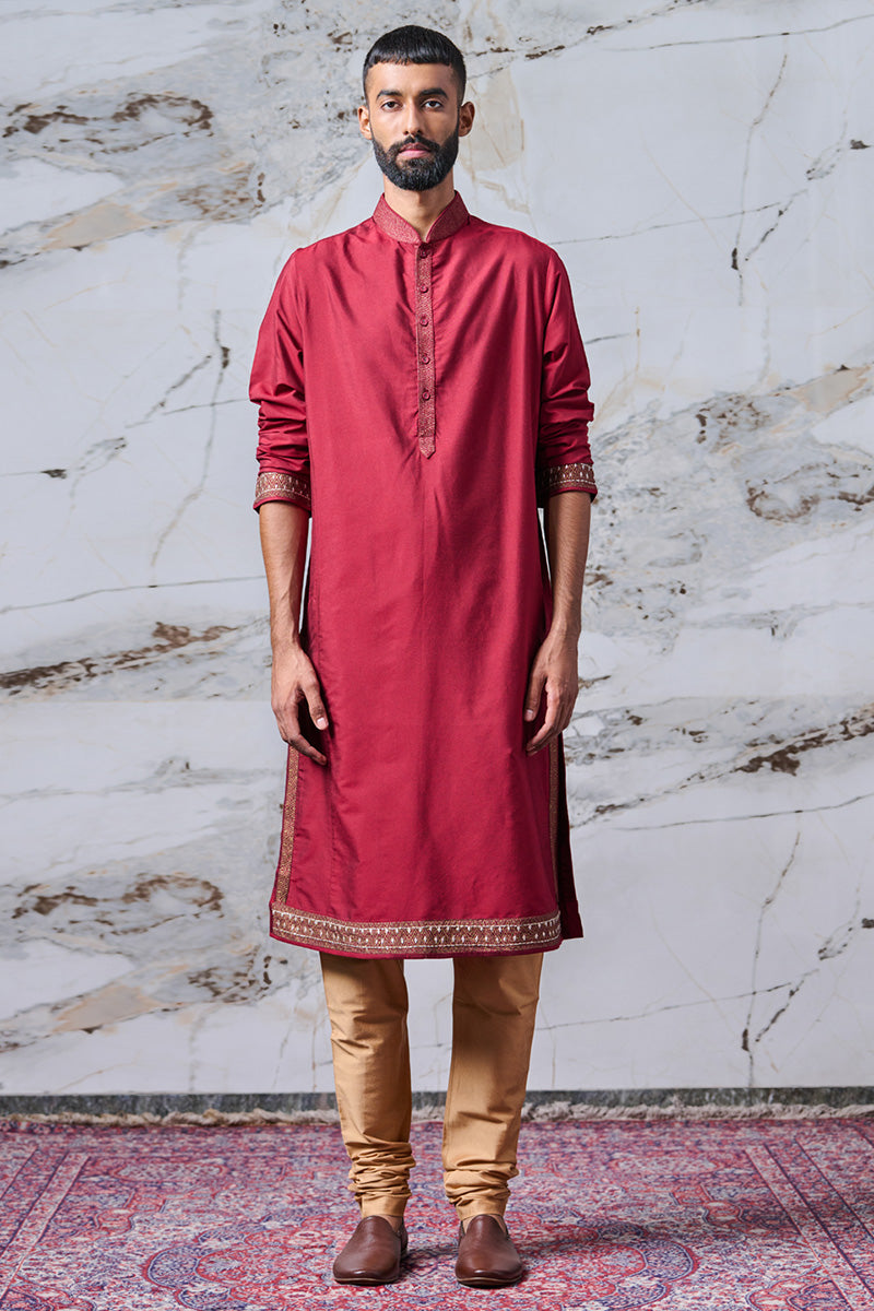 Maroon Kurta Set with Printed Borders