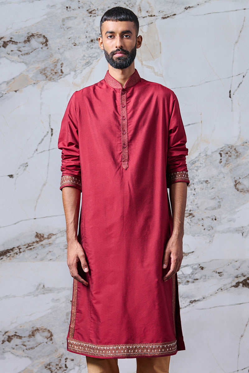 Maroon Kurta Set with Printed Borders