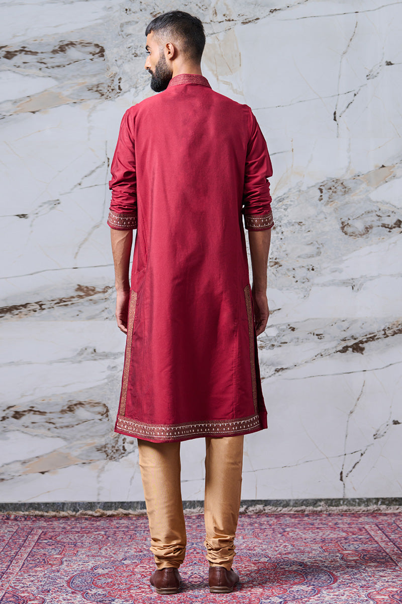 Maroon Kurta Set with Printed Borders