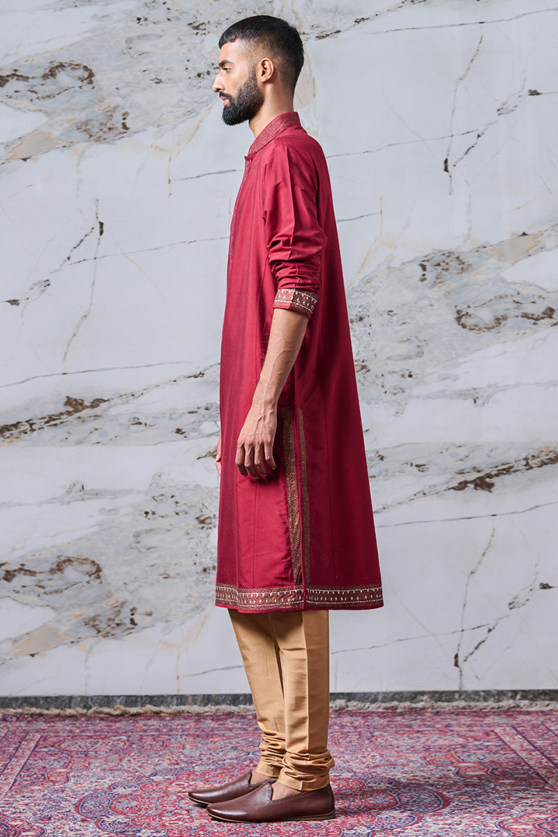 Maroon Kurta Set with Printed Borders