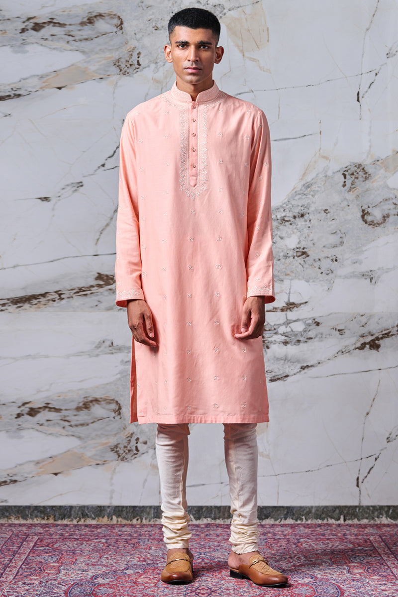 Peach Chikankari Embroidered Kurta Set