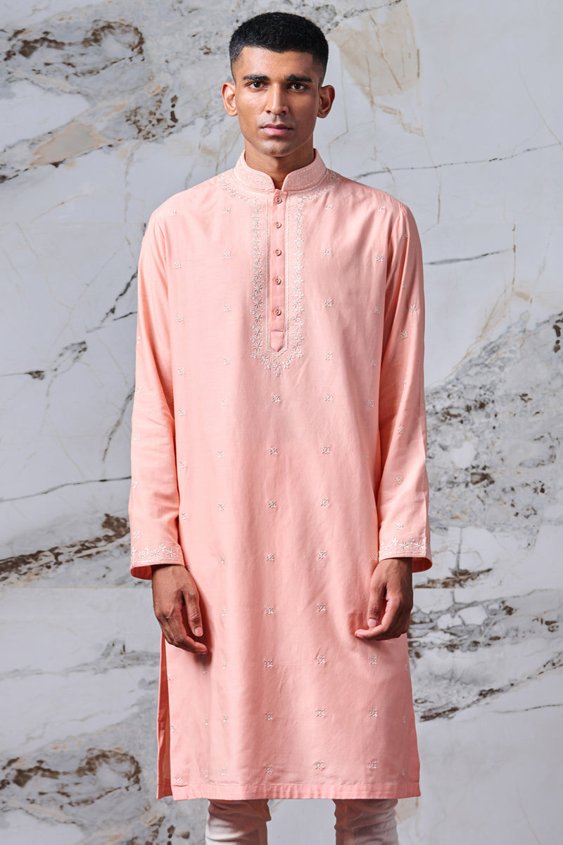 Peach Chikankari Embroidered Kurta Set