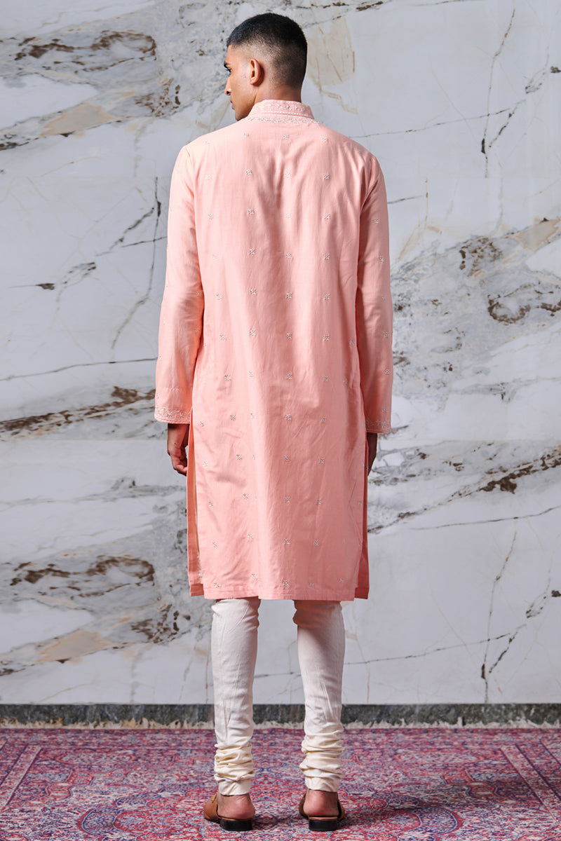 Peach Chikankari Embroidered Kurta Set