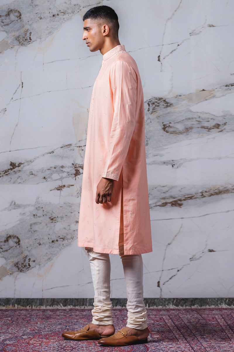 Peach Chikankari Embroidered Kurta Set